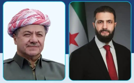 مەسعود بارزانی و ئەحمەد شەرع رێککەوتنی ئاگربەست و دۆخی سوریایان تاوتوێکرد
